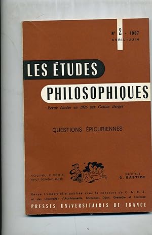 Bild des Verkufers fr LES ETUDES PHILOSOPHIQUES .Revue trimestrielle . n 2 ,avril-juin 1967 / QUESTIONS EPICURIENNES . zum Verkauf von Librairie CLERC