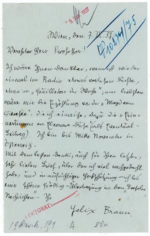 Seller image for Eigenh. Brief mit U. for sale by Antiquariat INLIBRIS Gilhofer Nfg. GmbH