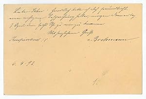 Seller image for Eigenh. Postkarte m. U. for sale by Antiquariat INLIBRIS Gilhofer Nfg. GmbH