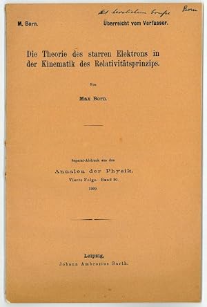 Seller image for Eigenh. Widmung in: Ders.: Die Theorie des starren Elektrons in der Kinematik des Relativittsprinzips. for sale by Antiquariat INLIBRIS Gilhofer Nfg. GmbH