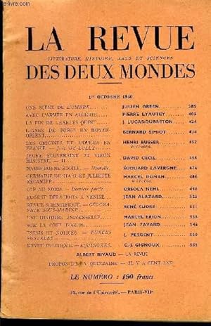 Bild des Verkufers fr LA REVUE LITTERATURE, HISTOIRE, ARTS ET SCIENCES DES DEUX MONDES N19 - UNE SCNE DE L OMBRE. JULIEN GREEN.AVEC L ARME EN ALGRIE. PIERRE LYAUTEY.LA FIN DE CHARLES QUINT. J. LUCAS-DUBRETON.LIGNES DE FORCE EN MOYEN-ORIENT. BERNARD SIMIOT. zum Verkauf von Le-Livre