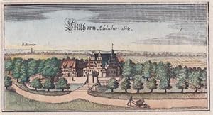 Wilhelmsburg . Stillhorn. Adelicher Sitz. Kolorierter Kupferstich vom Merian,