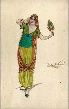 Persian or Indian Woman with as Peacock fan; costume for a circa 1912 play.