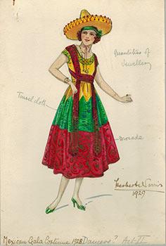 Mexican Woman in a Sombrero and Gala Costume; costume for a circa 1929 play.