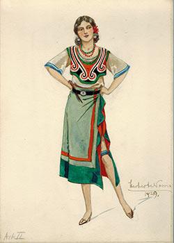 Mexican Woman with a fancy dress; costume for a circa 1929 play.