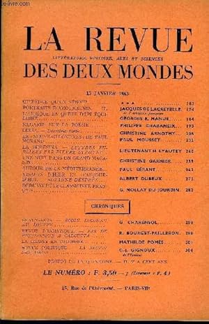 Image du vendeur pour LA REVUE LITTERATURE, HISTOIRE, ARTS ET SCIENCES DES DEUX MONDES N2 - QU EST-CE QU UN SNAT? * * *. PORTRAITS D AMOUREUSES.   II. JACQUES DE LACRETELLE.L AFRIQUE EN QUTE D UN QUILIBRE. GEORGES R. MANUE. de l'Acadmie franaiseREGARDS mis en vente par Le-Livre