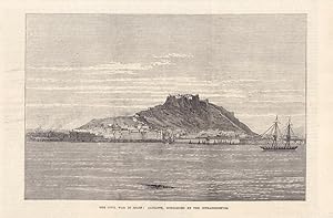 The civil war in Spain, Alicante bombarded by the intranigentes, Holzstich um 1870 mit Blick auf ...