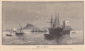 Rhede von Alicante, Holzstich um 1875 nach dem Gemälde von R. Monleon, Blattgröße: 11,5 x 19 cm, ...