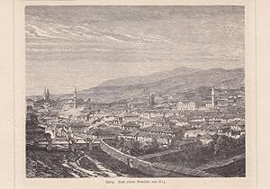 Cádiz Stadtansicht, Holzstich um 1880 mit Blick auf die Stadt aus der Vogelperspektive, Blattgröß...