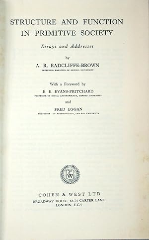Imagen del vendedor de Structure and Function in Primitive Society a la venta por Chesil Books