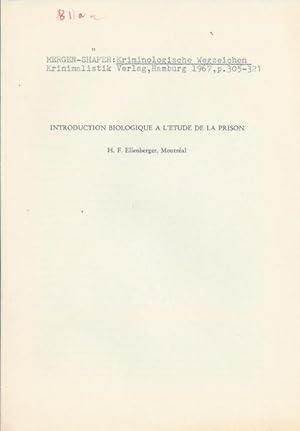 Immagine del venditore per Introduction biologique  l'tude de la prison OFFPRINT venduto da PRISCA