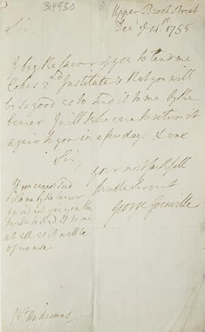 Seller image for ALS. To W. Andrewes in Chancery Lane, asking for the loan of a law book for sale by James Cummins Bookseller, ABAA