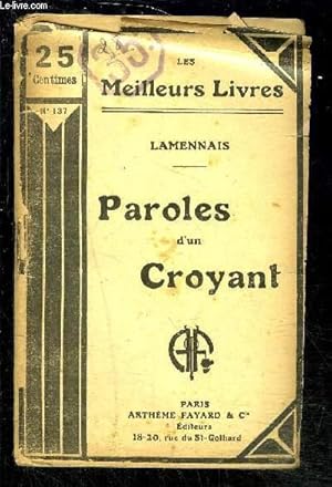 Bild des Verkufers fr PAROLES D UN CROYANT zum Verkauf von Le-Livre