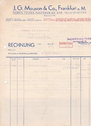 Rechnung der Firma J.G.Mouson & Co., Fabrik feiner Parfümerien und Toilettenseifen, Frankfurt a.M...