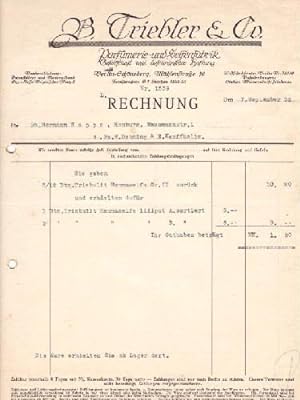 Rechnung der Firma B.Triebler & Co., Parfümerie- und Seifenfabrik, Berlin-Schöneberg, Mühlenstraß...