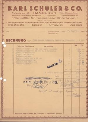 Rechnung der Firma Karl Schüler & Co., Werkstätten für moderne Laden-Einrichtungen, Hamburg 1, Ra...