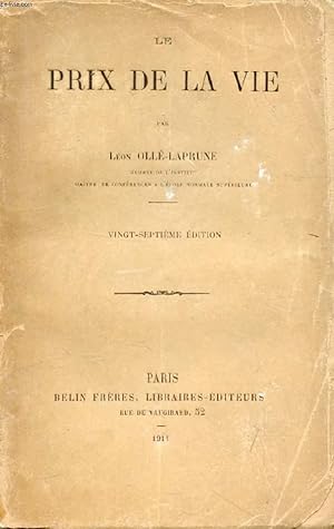 Bild des Verkufers fr LE PRIX DE LA VIE zum Verkauf von Le-Livre