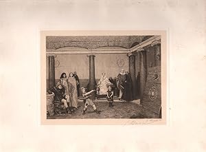 Original Pencil Signed Etching, Queen Clotilda Instructing Her Children in Arms