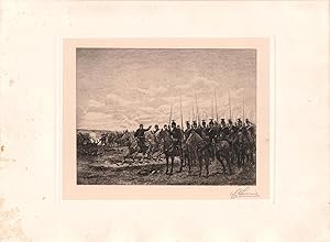 Original Pencil Signed Etching Scene in the Franco-Prussian War,