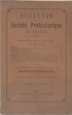 Immagine del venditore per Bulletin de la Socit Prhistorique de France - Sance du 27 janvier 1910 - Tome VII - N 1 venduto da PRISCA