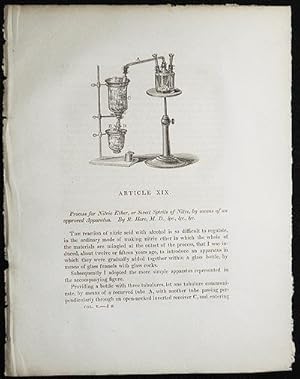 Process for Nitric Ether, or Sweet Spirits of Nitre, by means of an approved Apparatus by R. Hare...