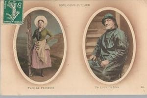 Ansichtskarte Boulogne-Sur-Mer (Type de Pecheuse + Un Loup de Mer)