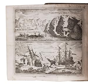 Bild des Verkufers fr Viaggio di Spizberga o' Gronlanda fatto da Federico Martens Amburghese l' anno 1671. Bologna, Giacomo Monti, 1680. 12mo. With 2 folding engraved plates and 3 woodcut illustrations. Contemporary limp parchment. zum Verkauf von ASHER Rare Books