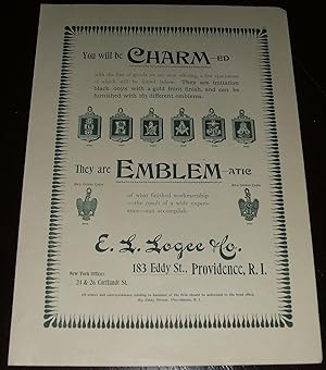 E. L. Logee Company Emblems & Charms Original 1893 Illustrated Advertisement
