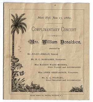 1880 Complimentary Concert Program Mrs. Wm. Donaldson