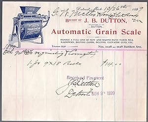 Original 1899 Illustrated Billhead for an Automatic Grain Scale by J. B. Dutton