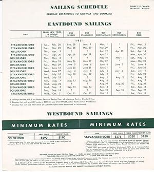 Seller image for Original 1951 Eastbound Sailing Schedule for the M. S. Oslofjord and S. S. Stavangerfjord for sale by biblioboy