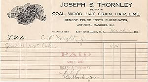 1913 Illustrated Company Billhead from Coal & Wood Dealer East Greenwich Rhode Island