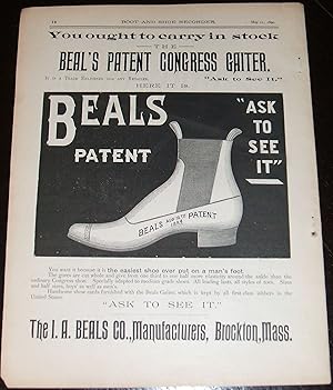 1890 Illustrated Shoe Manufacturers Advertisement I. A. Beals, Brockton, Ma,