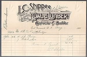 East Greenwich, Rhode Island Billhead L. C. Shippee Coal & Lumber Co. 1900