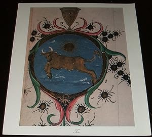 Vintage Print of Italian Mural Taurus Zodiac Astrology Symbol Ready to Framel