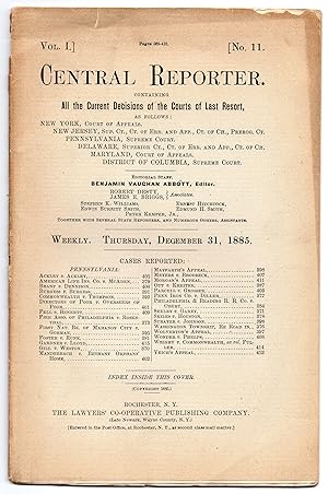 1885 Issue of the Central Reporter , Law, Legal History , Court Cases