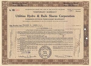 A Vintage Utilities Stock Certificate Issued to Charles R. Adams on April 29th 1930
