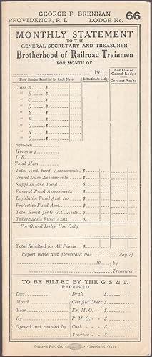 Brotherhood of Railroad Trainmen Monthly Statement Lodge 66