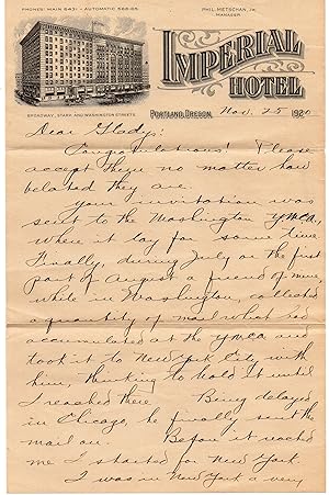 1920 Imperial Hotel Letterhead, Portland Oregon Genealogy Vintage Ephemera