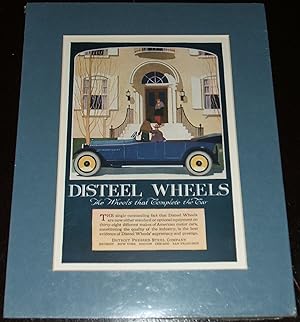 Original 1920 Full Page Color Advertisement for Disteel Wheels, Matted Ready to Frame