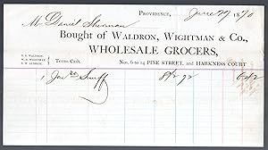 A 1870 Company Billhead for Wholesale Grocers of Providence Rhode Island