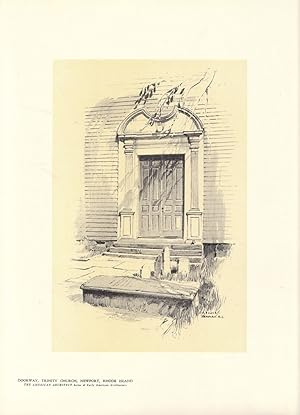 Original 1922 Print of the Doorway of Trinity Church , Newport Rhode Island