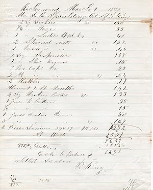 1861 Handwritten Receipt of Payment D. R. Spaulding to F. King Richmond Va