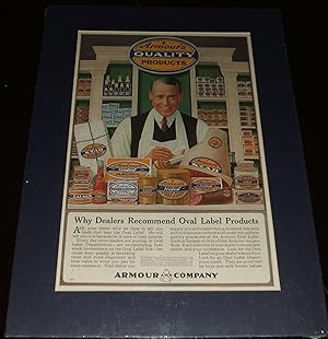 Large 1917 Full Page Color Store Clerk for Armour Products, Matted Ready to Frame a Great Image