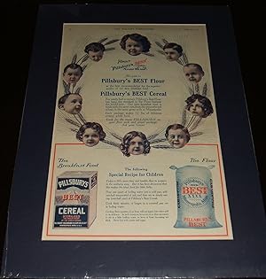 Large 1908 Full Page Color Ad for Pillsbury's Flour and Cereal, Matted Ready to Frame a Great Image