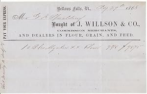J. Willson & Co. Grain Merchant, Bellows Falls VT Billhead
