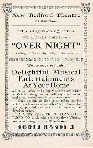 1911 New Bedford Theater Souvenir Program for over Night