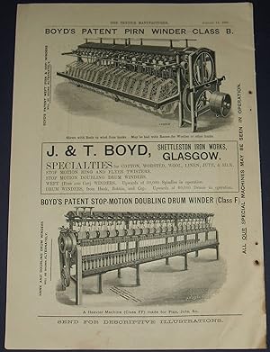 Seller image for 1886 Illustrated Advertisement for J & T Boyd Shettleston Iron Works Glasgow for sale by biblioboy