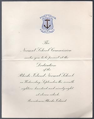 Original September 7th 1898 Invitation to the Dedication of the Rhode Island Normal School