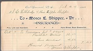 1900 East Greenwich, Rhode Island Billhead Moses E. Shippee Insurance Co